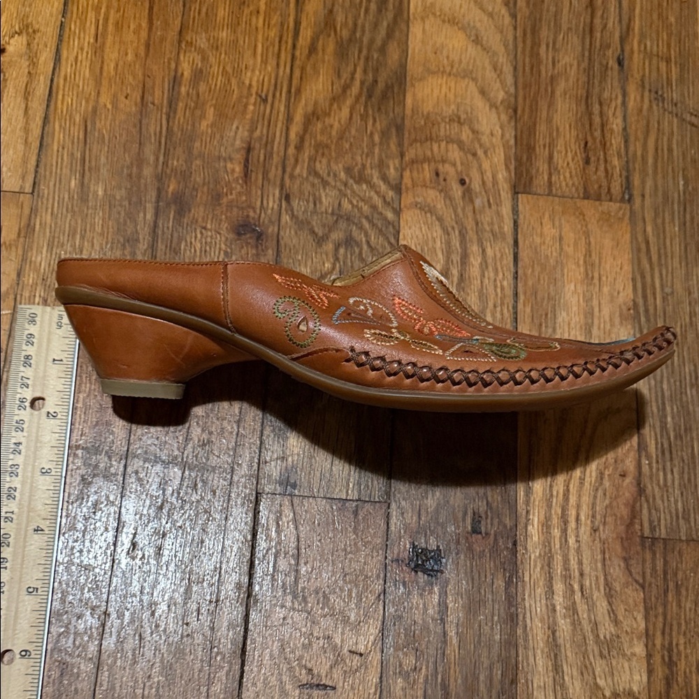 PIKOLINOS Leather Moccasin Mules with Decorative Stitching - Brown Multi size 37 - Picture 7 of 10